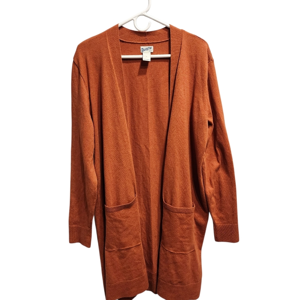 Duluth Trading Cardigan L Shiftless Duster Sweater Long Pockets Open Front